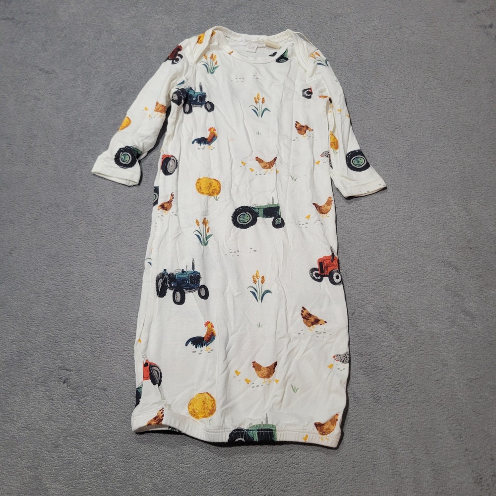 Angel Dear Sleeper Gown Unisex 0-3M White Farm Tractor Rooster Bamboo Viscose